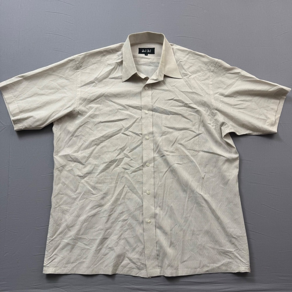 Jade Blue Mens Short Sleeve Button Down Shirt Tan Micro Check Size 44 XL